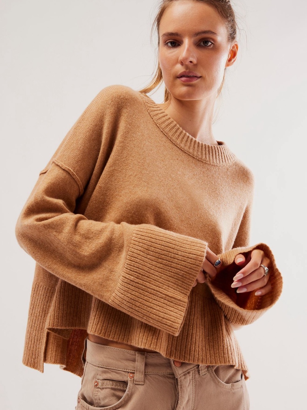 Ry Cashmere Pullover Cozy Camel Crewneck Women's Sweater